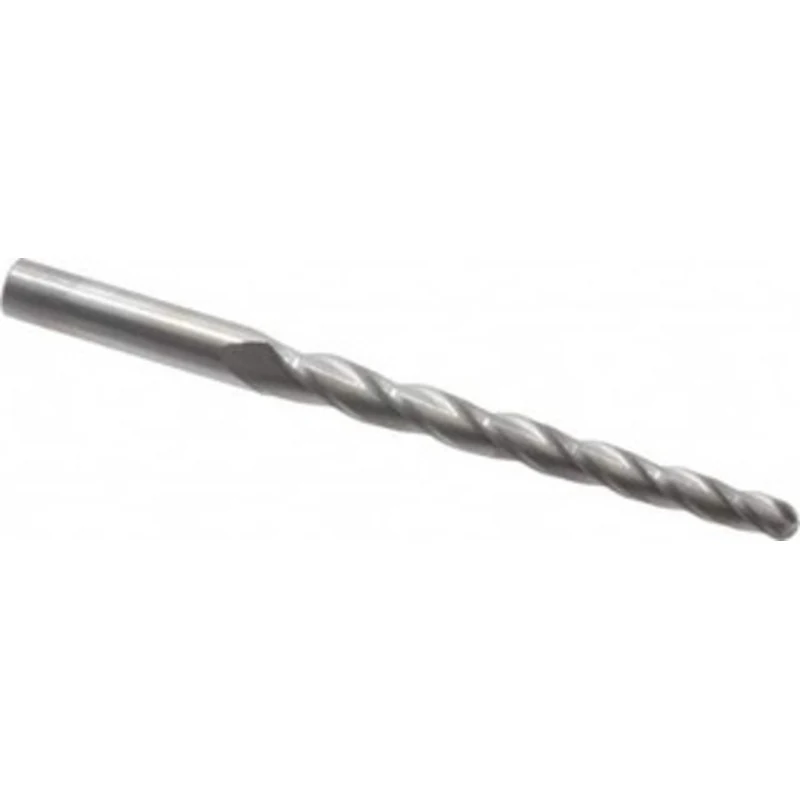 Accupro 1 per Side 1/4 Small End Diam 3-1/4 LOC 3-Flute Solid Carbide Tapered Ball End Mill Uncoated, 3/8 Shank Diam,...